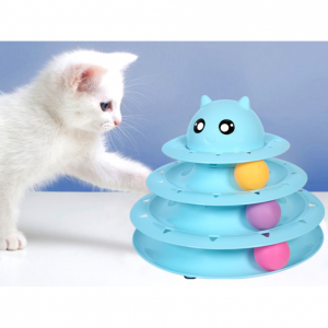 Upsky 猫咪滚轴玩具，3层塔轨道滚轴与六个彩色球互动，蓝色 @ Amazon