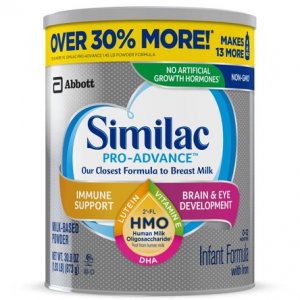 Similac Pro-Advance 非转基因婴儿奶粉, 873克 (4罐) @ Walmart 